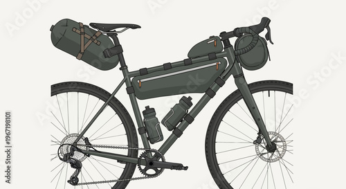 Bicycle with attached travel bags and water bottles