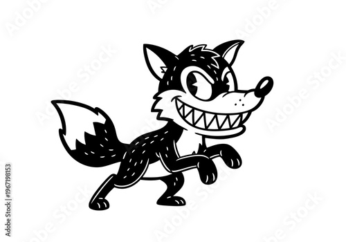 Grinning Cartoon Fox Illustration with Sharp Teeth and Playful Demeanor.