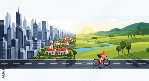 City to countryside cycling landscape