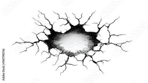 Crack in surface illustration detailed graphic with radial lines and shadows