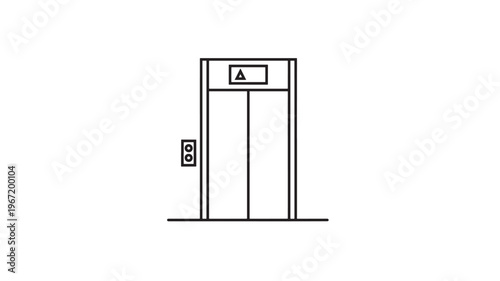 Elevator icon with an open door, showing a panel with the letter A and two buttons. featuring lift, building, transport with vertical and
