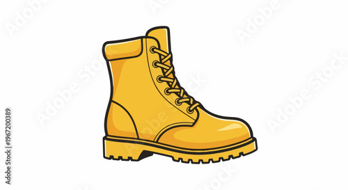 A yellow work boot with laces, isolated on a white background