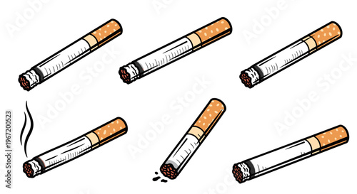 Collection of Cigarettes with One Lit and Smoking.
