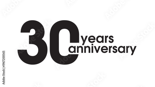Thirty years anniversary text graphic in bold black font, celebrating a milestone. featuring celebration, event, achievement with modern and simple
