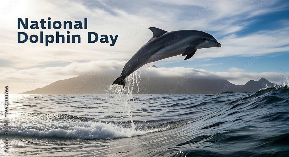 Fototapeta premium National dolphin day celebration with a dolphin leaping out of the ocean