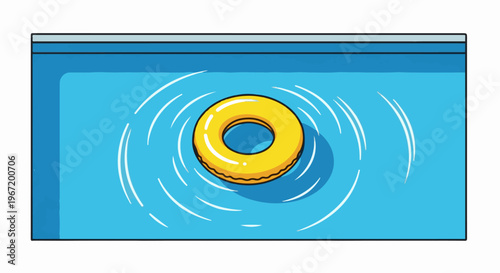Yellow inflatable ring floating on the surface of a blue swimming pool