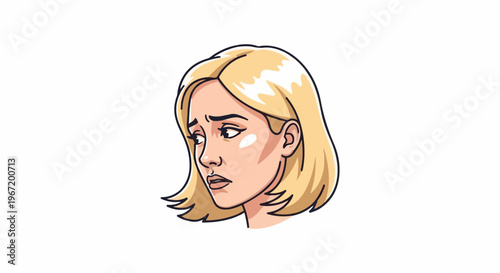 Worried woman's portrait, blonde hair, looking sideways