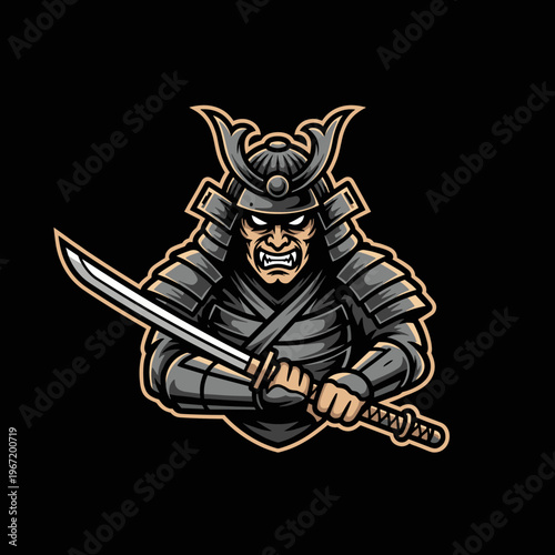 Furious Samurai Warrior with Katana Sword Illustration.