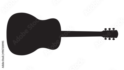 Guitar silhouette icon with six tuning pegs and a clean, simple design on a white background, symbolizing music