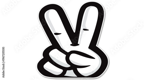 Cartoon hand making a peace sign against a white background concept