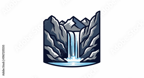 Stylized mountain waterfall with crashing water into a pool