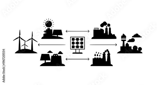 Green energy transition diagram with renewable electricity generation from wind solar hydro biomass and geothermal sources vector illustration