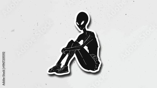 Silhouette of an alien creature in contemplative pose against a grungy backdrop