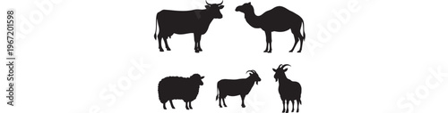Livestock Animals Silhouette Pack - Cow, Goat, Sheep, Camel Vector Collection
