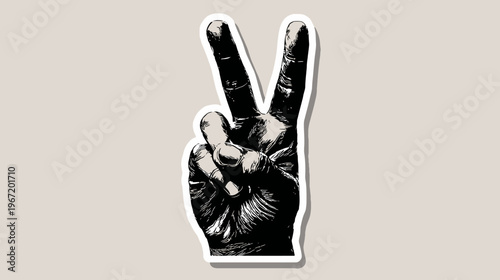 Black and white hand gesture representing peace and victory concept
