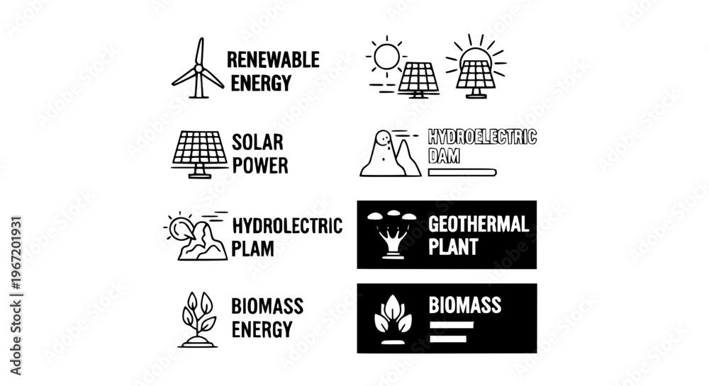 Εκτύπωση καμβά Renewable energy infographic diagram with wind solar hydro geothermal and biomas
