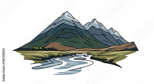 Majestic mountains reflected in a winding river under a clear sky