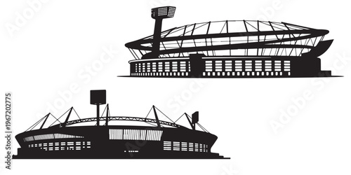 Stadium silhouette icon collection with various arena and sports venue designs