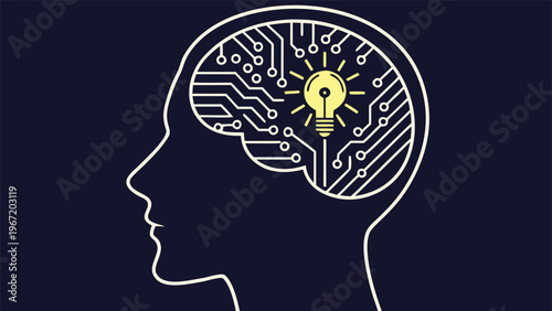 Human head silhouette with brain and gears representing thinking intelligence and creative ideas