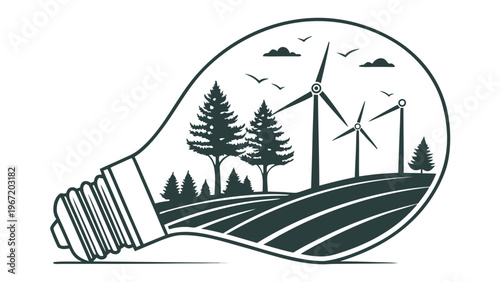 Winter forest landscape with snowy trees and cozy village houses under a cold night sky