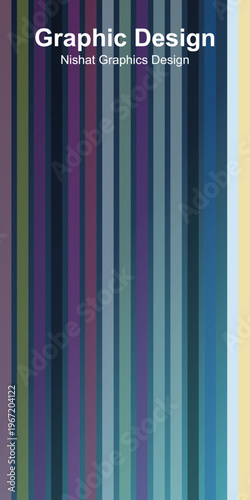 Vertical gradient stripes in teal purple navy and gold tones with text overlay