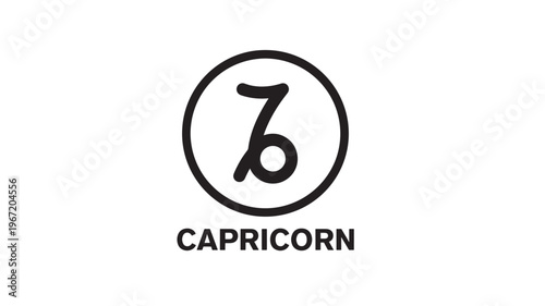 Capricorn zodiac sign symbol in a black circle with the word Capricorn below, creating a minimalist astrological icon.