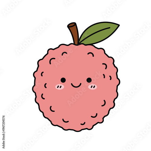 Cute Doodle Lychee Asian Fruit Character Vector