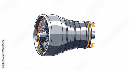 Detailed illustration of a modern jet engine with visible blades