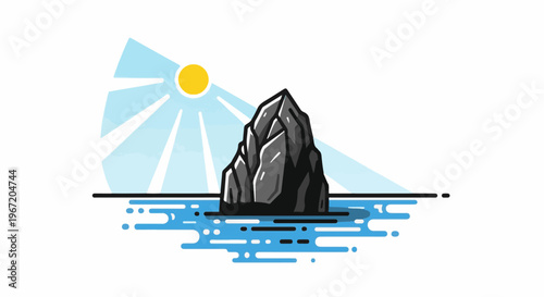 Rocky outcrop in bright sunlit ocean