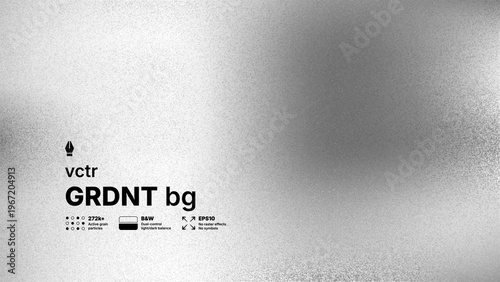 Abstract black and white vector background with high detailed noise texture and blurred gradient effect. Modern grayscale silver grainy overlay for industrial or brutalist design concepts.