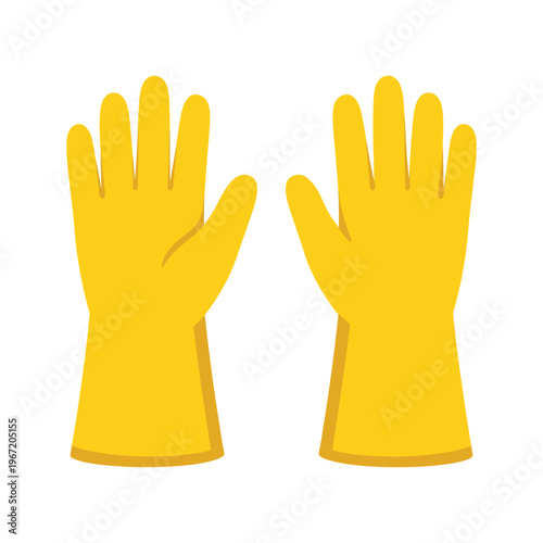 A pair of yellow protective rubber gloves for cleaning and household chores isolated on white
