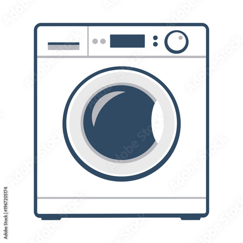 Front loading automatic washing machine illustration with a digital display and control knob