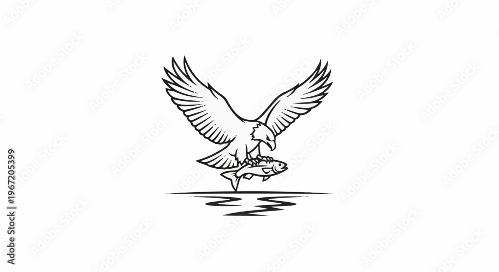 Obraz premium An eagle with outstretched wings clutches a fish, poised above water