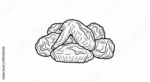 Hand-drawn illustration of a pile of chicken wings, a popular snack