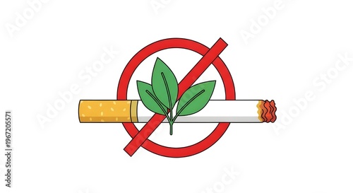 Illustration of a cigarette with leaves and a red prohibition sign
