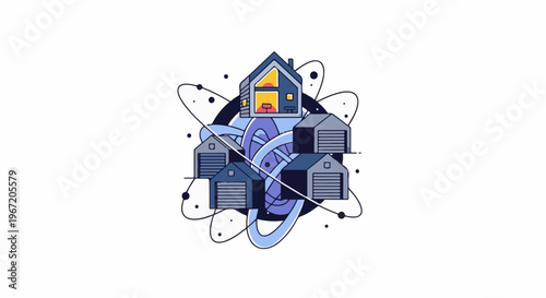 Futuristic home and garages orbiting a planetary body