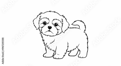 Fluffy cartoon puppy with perky tail and big, soulful eyes