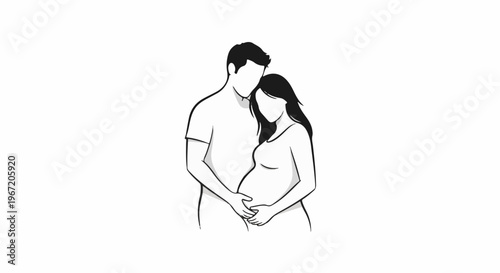 Pregnant couple embracing tenderly, anticipating new life