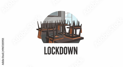 Empty restaurant interior with chairs stacked on tables during a lockdown