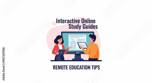 Illustration of people using technology for online education and remote learning