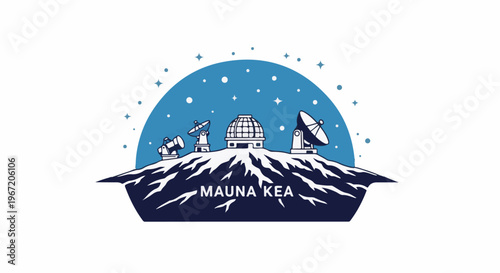 Observatories on a snow-capped mountain under a starry sky