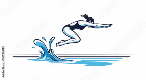 Stylized illustration of a female swimmer mid-dive into water