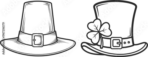 St. Patrick's Day hats with shamrock, pilgrim and leprechaun headwear