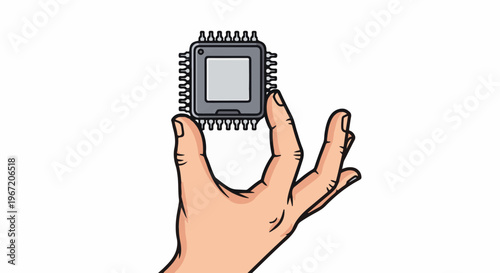 Hand holding a central processing unit against a white background
