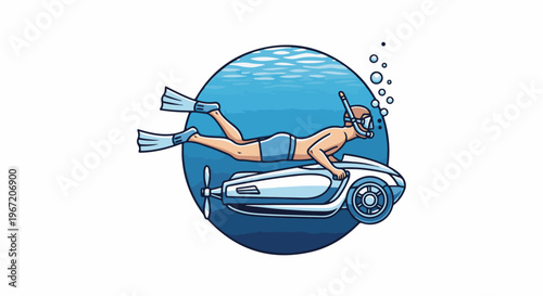 Person snorkeling underwater with a futuristic personal submersible