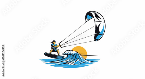 Person kiteboarding on a wave during sunset