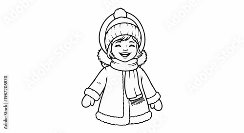 Joyful child in warm winter attire, smiling broadly