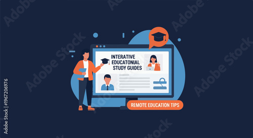Online learning interface with interactive study guides and remote education tips