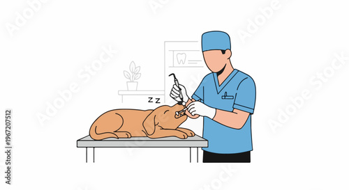 Veterinarian performing dental work on a sleeping dog