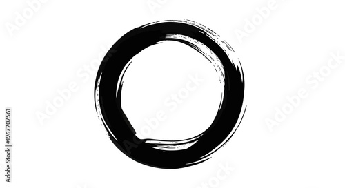 Hand-Drawn Black Enso Circle Brush Stroke Abstract Art on Isolated White Background